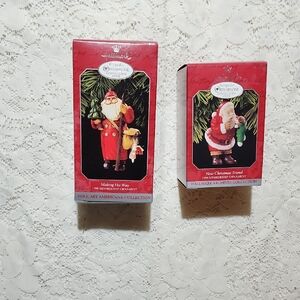 2 VINTAGE Hallmark Keepsake Santa Ornaments, 1998